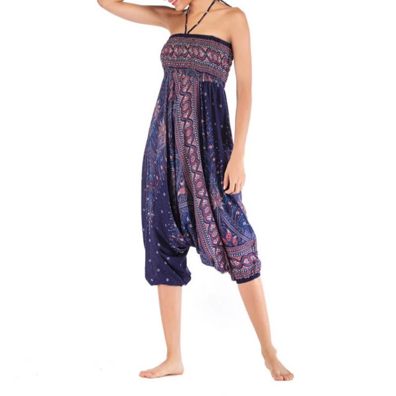Olivenorma Damen-Yogahose im Bohemian-Stil mit tiefem Schritt