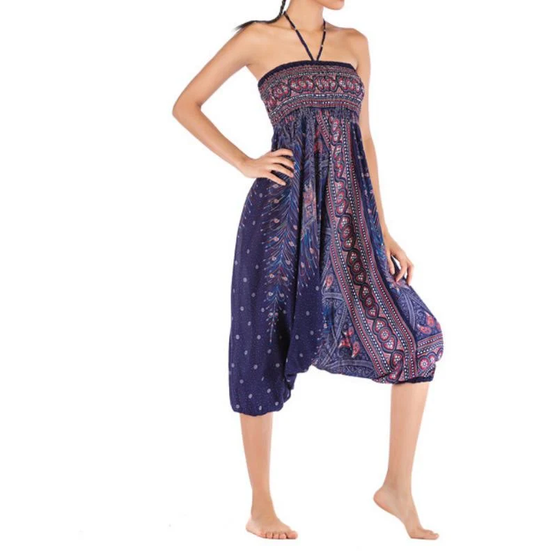 Olivenorma Damen-Yogahose im Bohemian-Stil mit tiefem Schritt