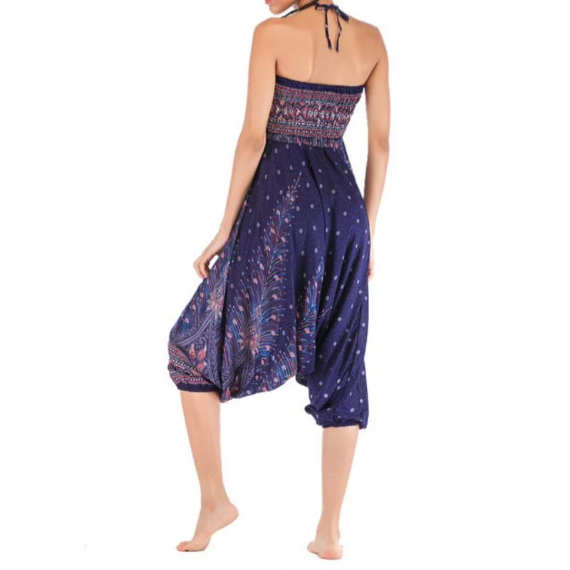 Olivenorma Damen-Yogahose im Bohemian-Stil mit tiefem Schritt