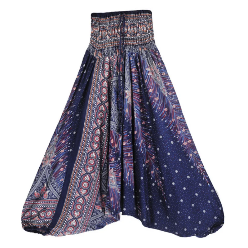 Olivenorma Damen-Yogahose im Bohemian-Stil mit tiefem Schritt