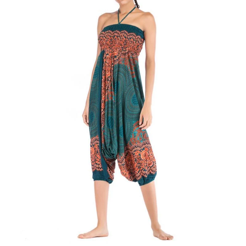 Olivenorma Damen-Yogahose im Bohemian-Stil mit lockerem Schritt und tiefem Schritt