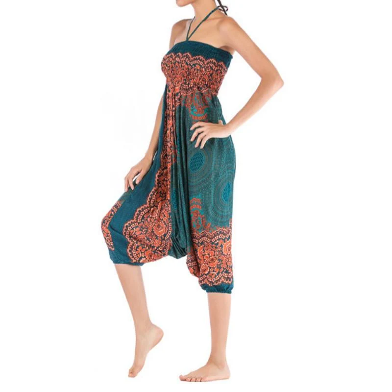 Olivenorma Damen-Yogahose im Bohemian-Stil mit lockerem Schritt und tiefem Schritt