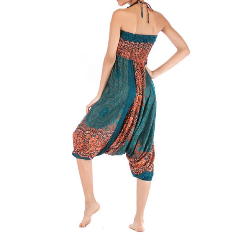 Olivenorma Damen-Yogahose im Bohemian-Stil mit lockerem Schritt und tiefem Schritt