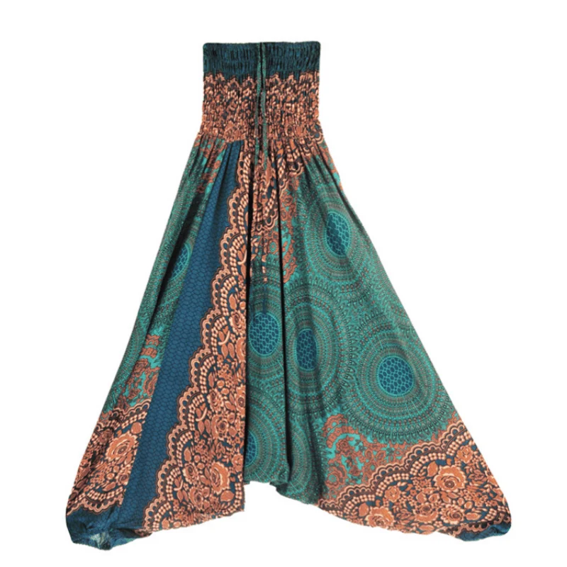 Olivenorma Damen-Yogahose im Bohemian-Stil mit lockerem Schritt und tiefem Schritt