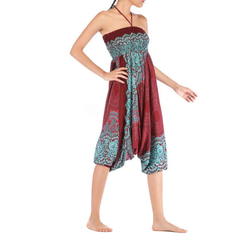 Olivenorma Damen-Yogahose im Bohemian-Stil mit lockerem Schritt und tiefem Schritt