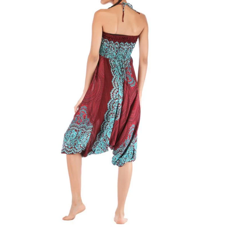 Olivenorma Damen-Yogahose im Bohemian-Stil mit lockerem Schritt und tiefem Schritt