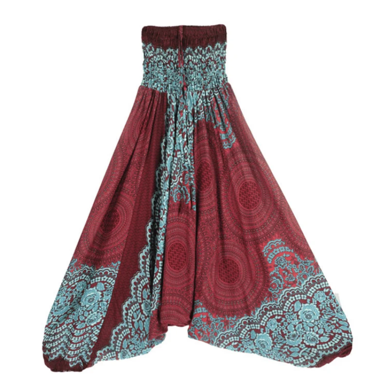 Olivenorma Damen-Yogahose im Bohemian-Stil mit lockerem Schritt und tiefem Schritt