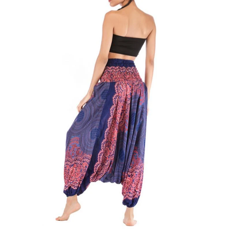 Olivenorma Damen-Yogahose im Bohemian-Stil mit lockerem Schritt und tiefem Schritt