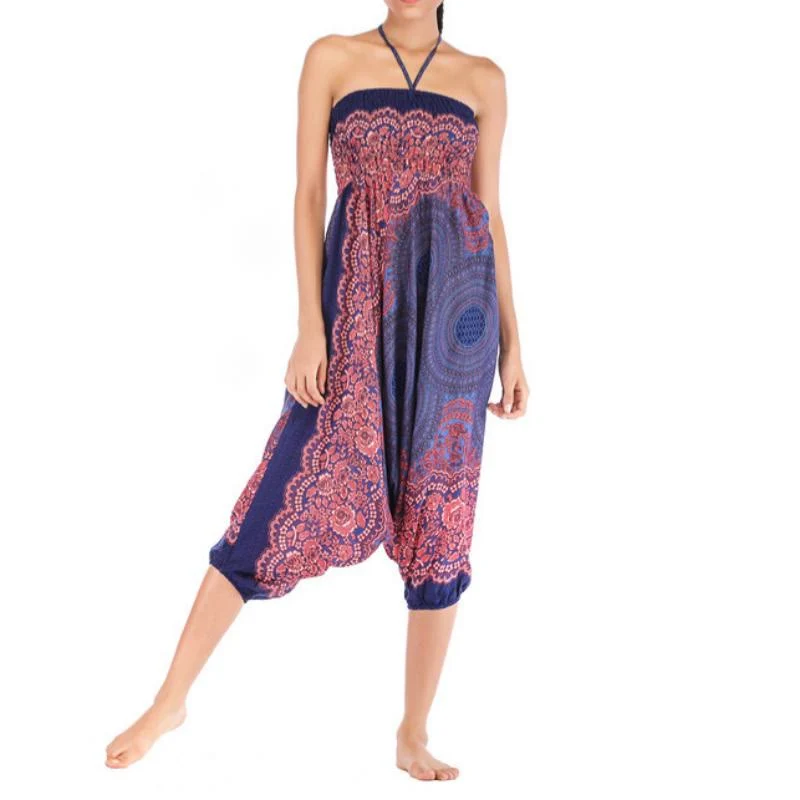 Olivenorma Damen-Yogahose im Bohemian-Stil mit lockerem Schritt und tiefem Schritt