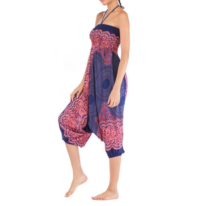 Olivenorma Damen-Yogahose im Bohemian-Stil mit lockerem Schritt und tiefem Schritt