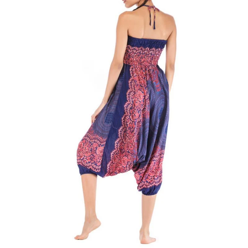 Olivenorma Damen-Yogahose im Bohemian-Stil mit lockerem Schritt und tiefem Schritt