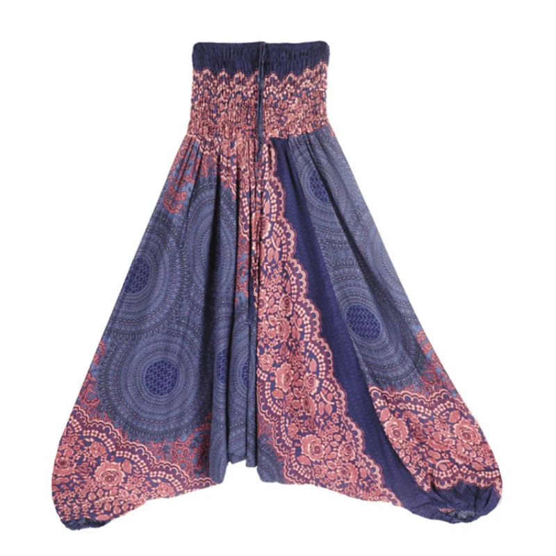 Olivenorma Damen-Yogahose im Bohemian-Stil mit lockerem Schritt und tiefem Schritt
