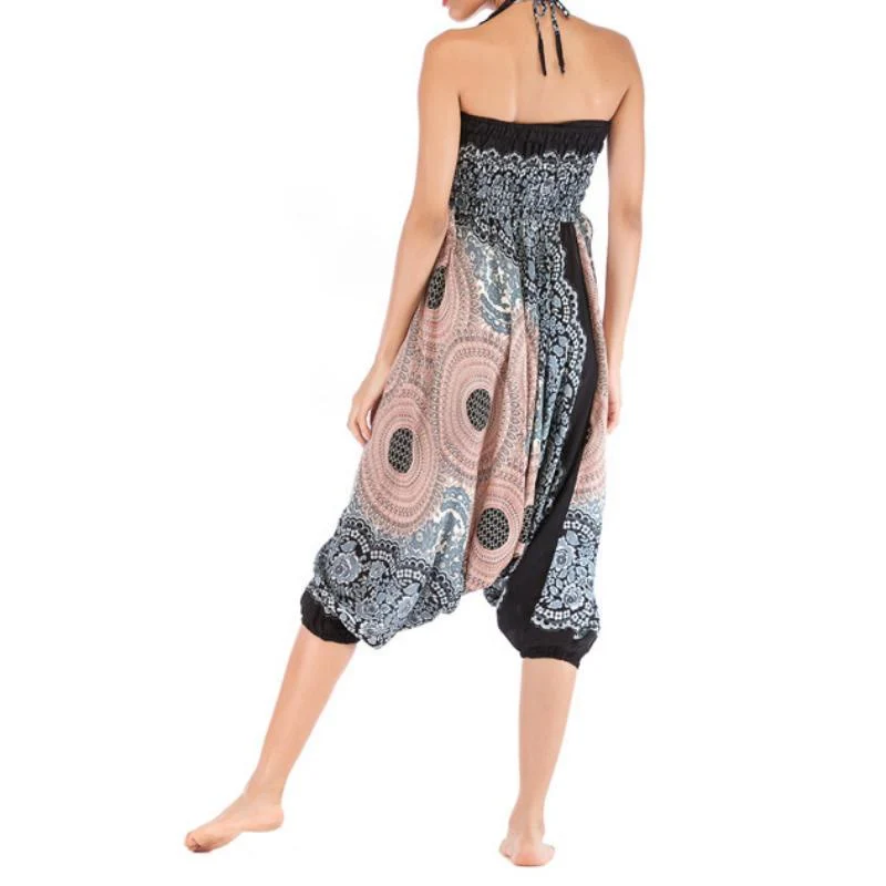 Olivenorma Damen-Yogahose im Bohemian-Stil mit lockerem Schritt und tiefem Schritt