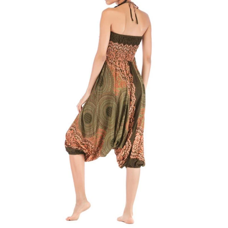 Olivenorma Damen-Yogahose im Bohemian-Stil mit lockerem Schritt und tiefem Schritt
