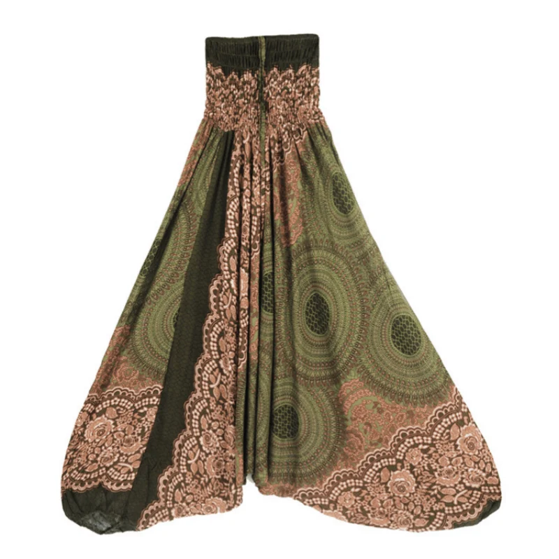 Olivenorma Damen-Yogahose im Bohemian-Stil mit lockerem Schritt und tiefem Schritt