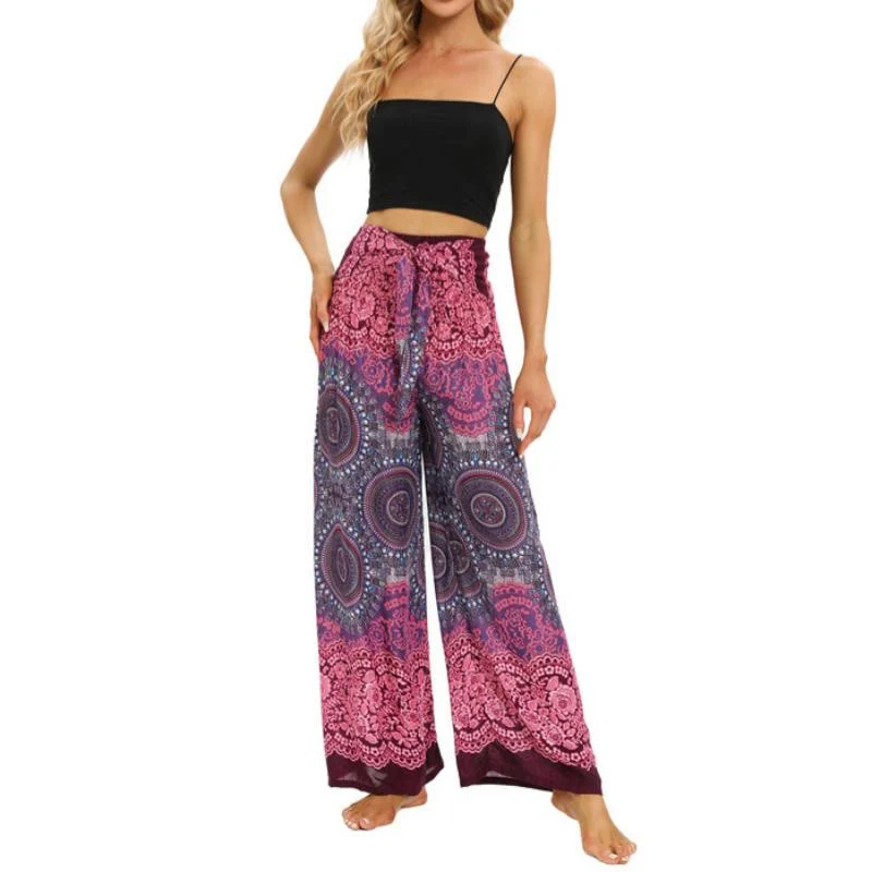 Olivenorma Damen-Hose im Bohemian-Stil, locker geschnitten, weites Bein