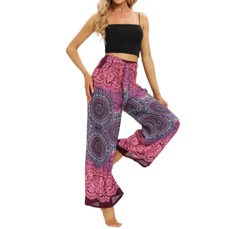 Olivenorma Damen-Hose im Bohemian-Stil, locker geschnitten, weites Bein
