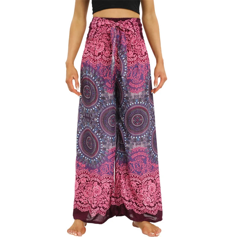Olivenorma Damen-Hose im Bohemian-Stil, locker geschnitten, weites Bein