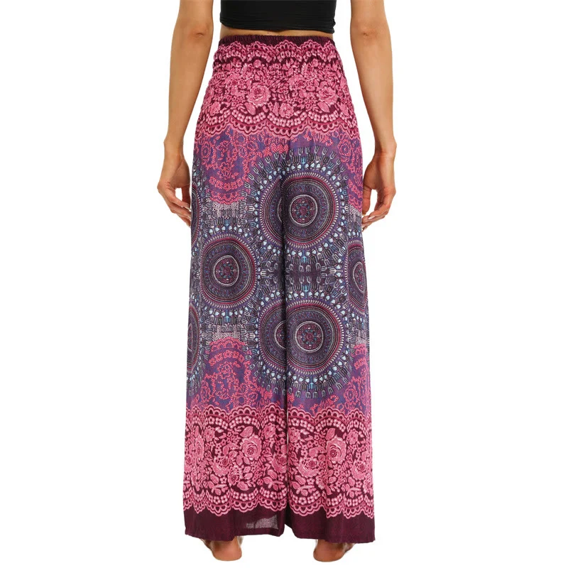 Olivenorma Damen-Hose im Bohemian-Stil, locker geschnitten, weites Bein