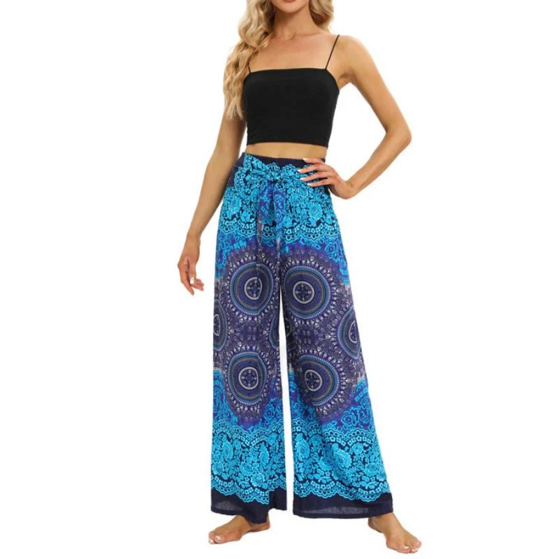 Olivenorma Damen-Hose im Bohemian-Stil, locker geschnitten, weites Bein