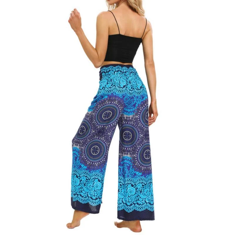 Olivenorma Damen-Hose im Bohemian-Stil, locker geschnitten, weites Bein