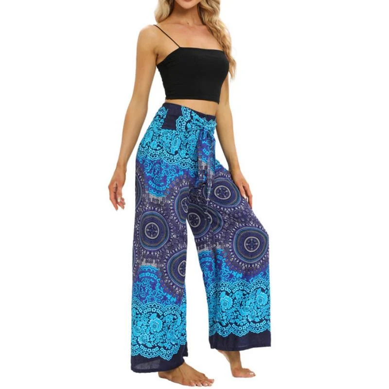 Olivenorma Damen-Hose im Bohemian-Stil, locker geschnitten, weites Bein