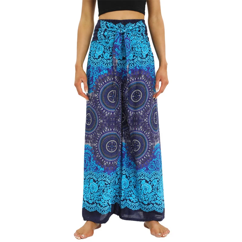 Olivenorma Damen-Hose im Bohemian-Stil, locker geschnitten, weites Bein