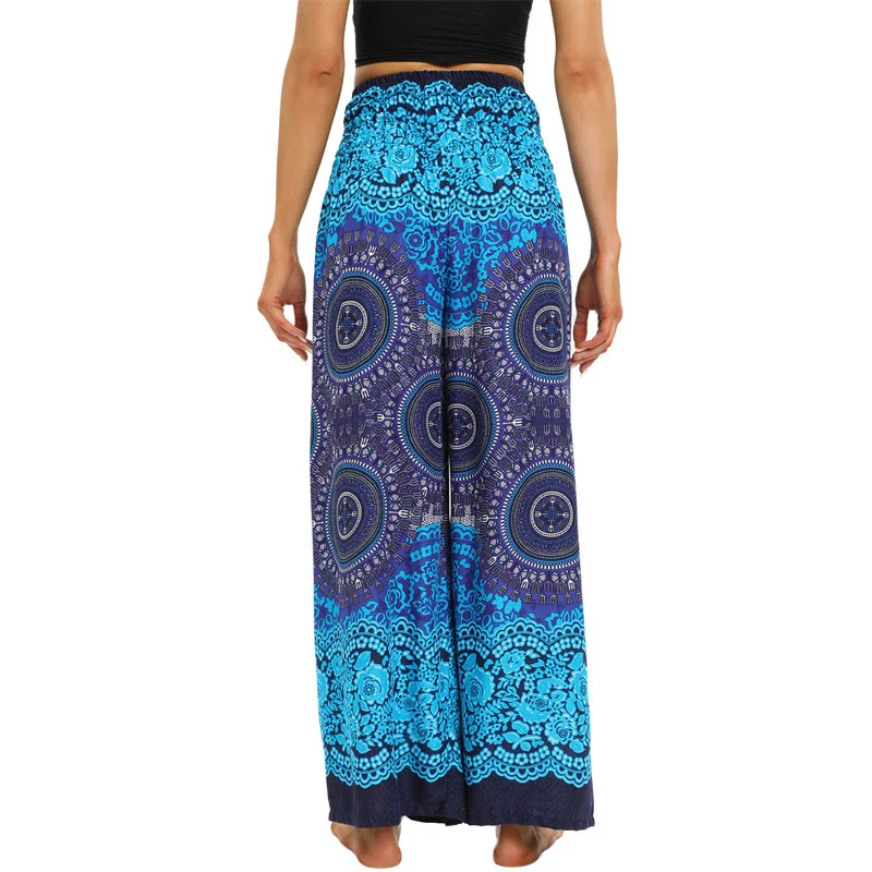 Olivenorma Damen-Hose im Bohemian-Stil, locker geschnitten, weites Bein