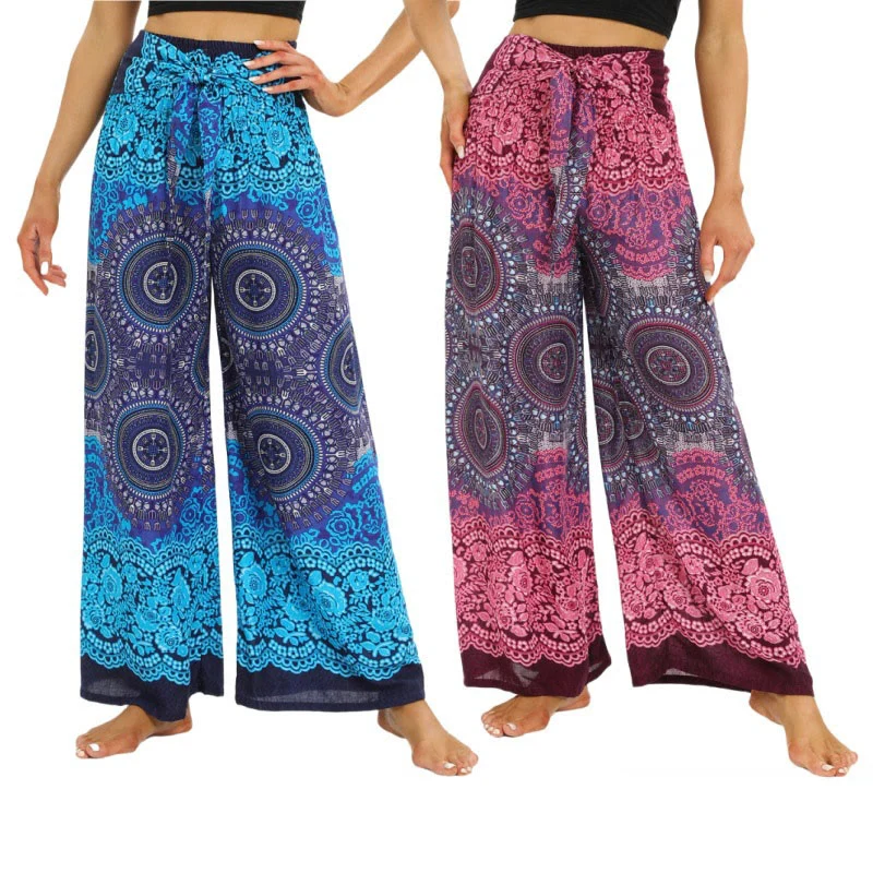 Olivenorma Damen-Hose im Bohemian-Stil, locker geschnitten, weites Bein