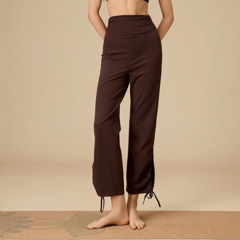 Olivenorma Damen-Hose mit hohem Bund, Kordelzug und weitem Bein, luftig-leicht.