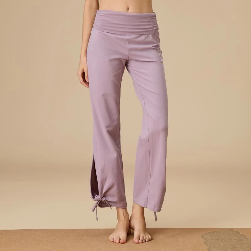 Olivenorma Damen-Hose mit hohem Bund, Kordelzug und weitem Bein, luftig-leicht.