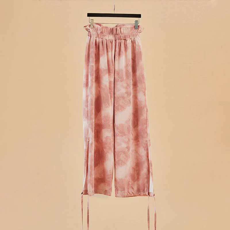 Olivenorma Damen Yogahose mit Tintenmuster, geradem Bund und Bindebändern