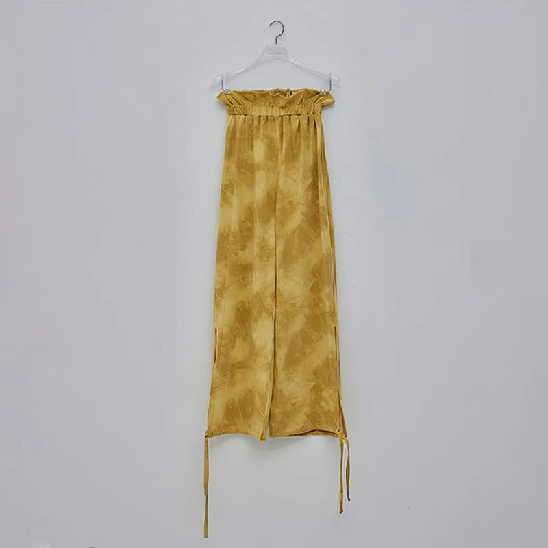Olivenorma Damen Yogahose mit Tintenmuster, geradem Bund und Bindebändern