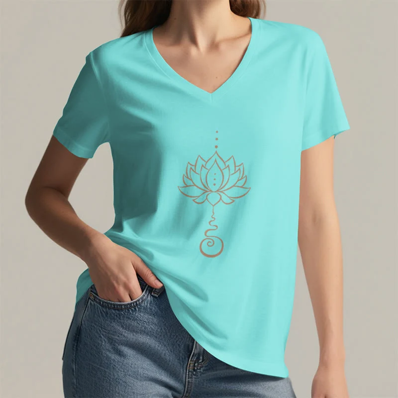 Olivenorma Unalome Lotus Yoga T-Shirt mit V-Ausschnitt