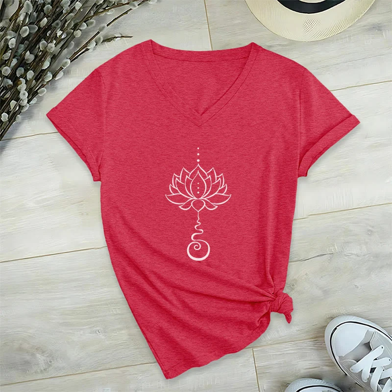 Olivenorma Unalome Lotus Yoga T-Shirt mit V-Ausschnitt