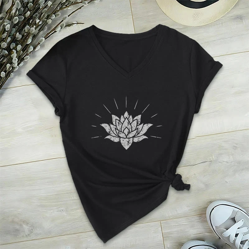 Olivenorma Lotus Zen Yoga T-Shirt mit V-Ausschnitt
