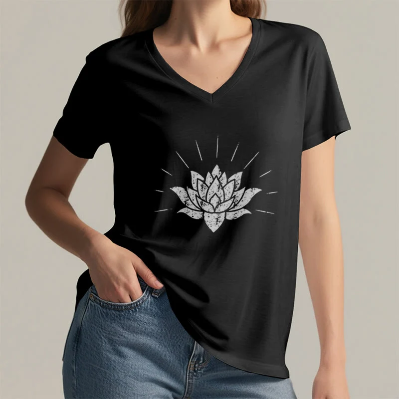 Olivenorma Lotus Zen Yoga T-Shirt mit V-Ausschnitt