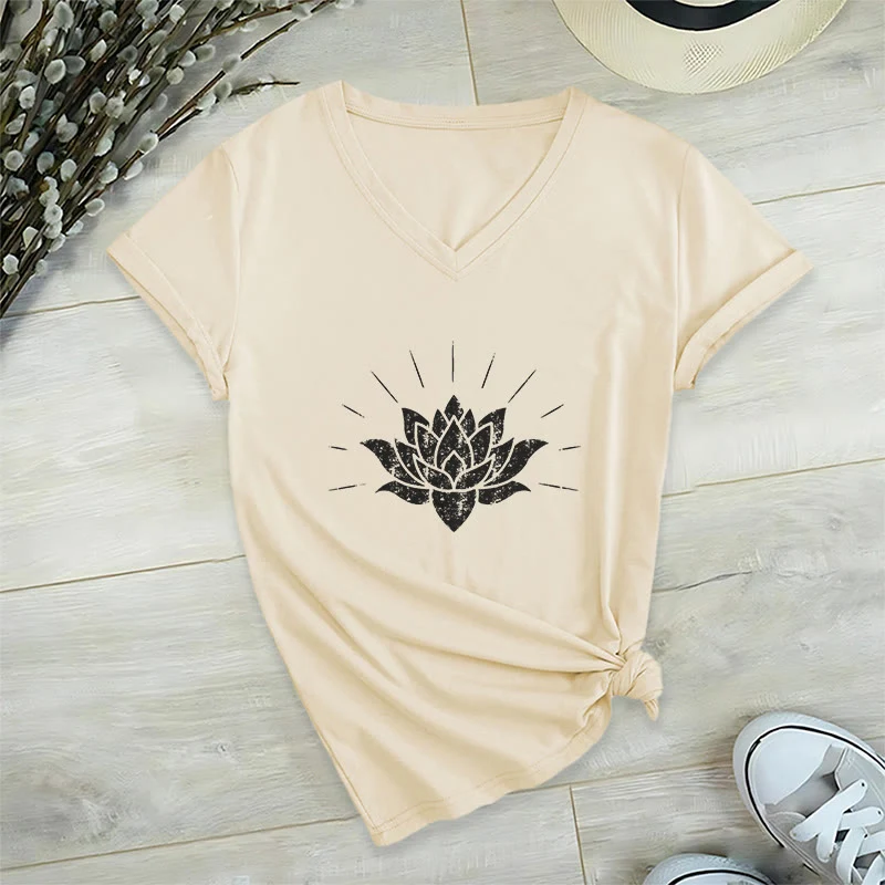 Olivenorma Lotus Zen Yoga T-Shirt mit V-Ausschnitt