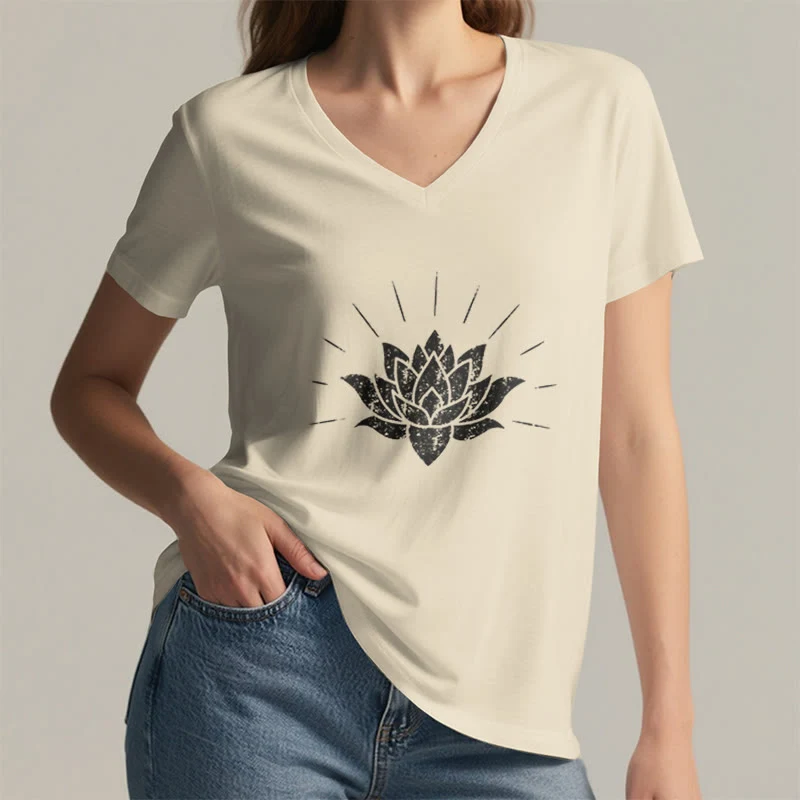 Olivenorma Lotus Zen Yoga T-Shirt mit V-Ausschnitt