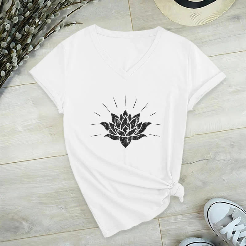Olivenorma Lotus Zen Yoga T-Shirt mit V-Ausschnitt