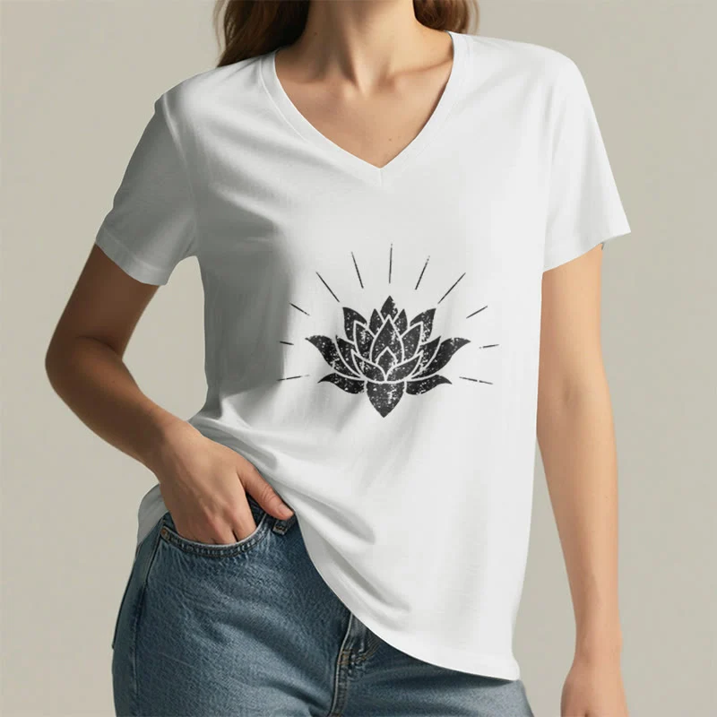 Olivenorma Lotus Zen Yoga T-Shirt mit V-Ausschnitt