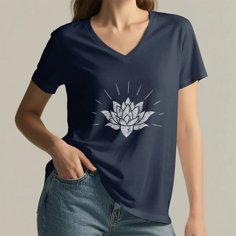 Olivenorma Lotus Zen Yoga T-Shirt mit V-Ausschnitt