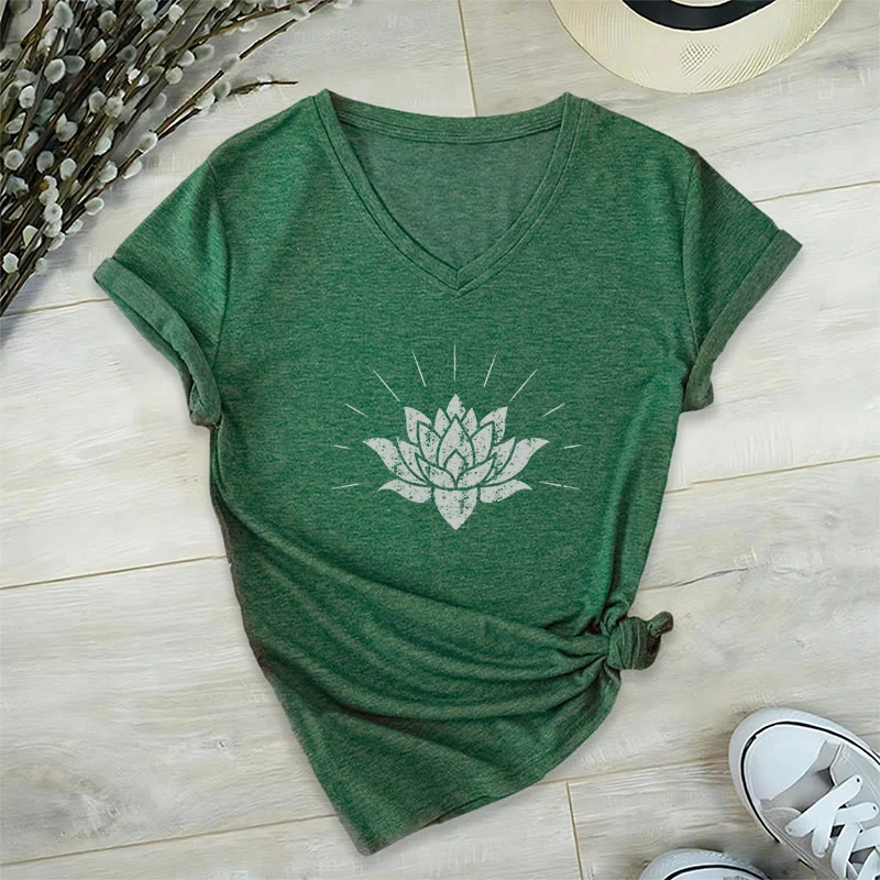 Olivenorma Lotus Zen Yoga T-Shirt mit V-Ausschnitt