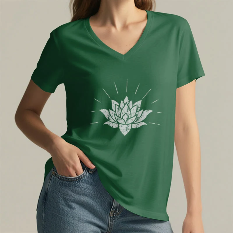 Olivenorma Lotus Zen Yoga T-Shirt mit V-Ausschnitt