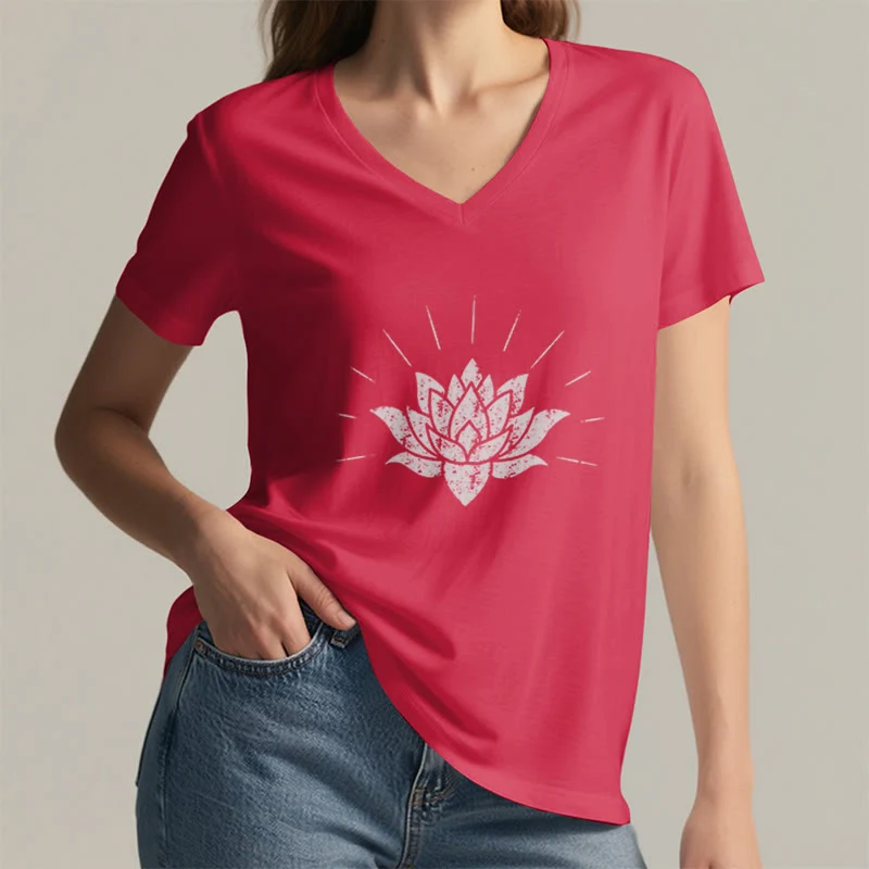 Olivenorma Lotus Zen Yoga T-Shirt mit V-Ausschnitt