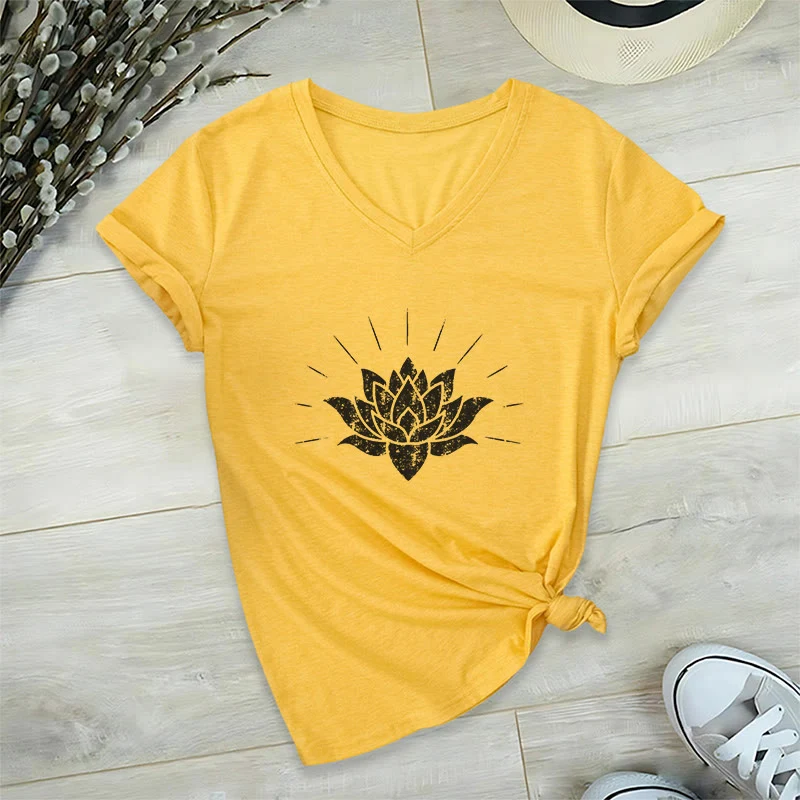 Olivenorma Lotus Zen Yoga T-Shirt mit V-Ausschnitt