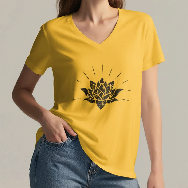 Olivenorma Lotus Zen Yoga T-Shirt mit V-Ausschnitt