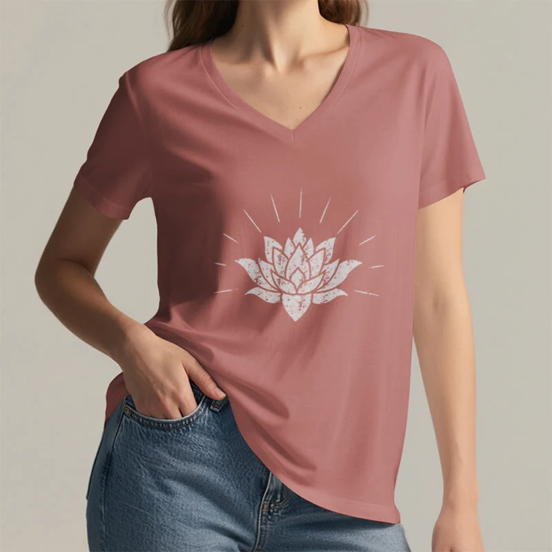 Olivenorma Lotus Zen Yoga T-Shirt mit V-Ausschnitt