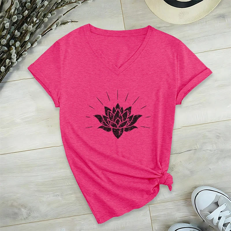 Olivenorma Lotus Zen Yoga T-Shirt mit V-Ausschnitt