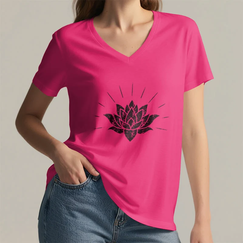 Olivenorma Lotus Zen Yoga T-Shirt mit V-Ausschnitt